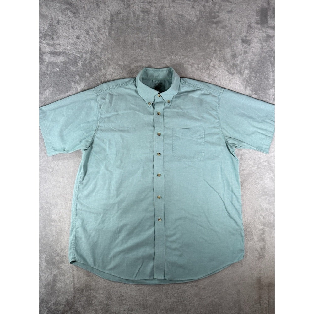 LL Bean Shirt Men's XL‎ Green Chambray Traditional Fit Short Sleeve Button Up